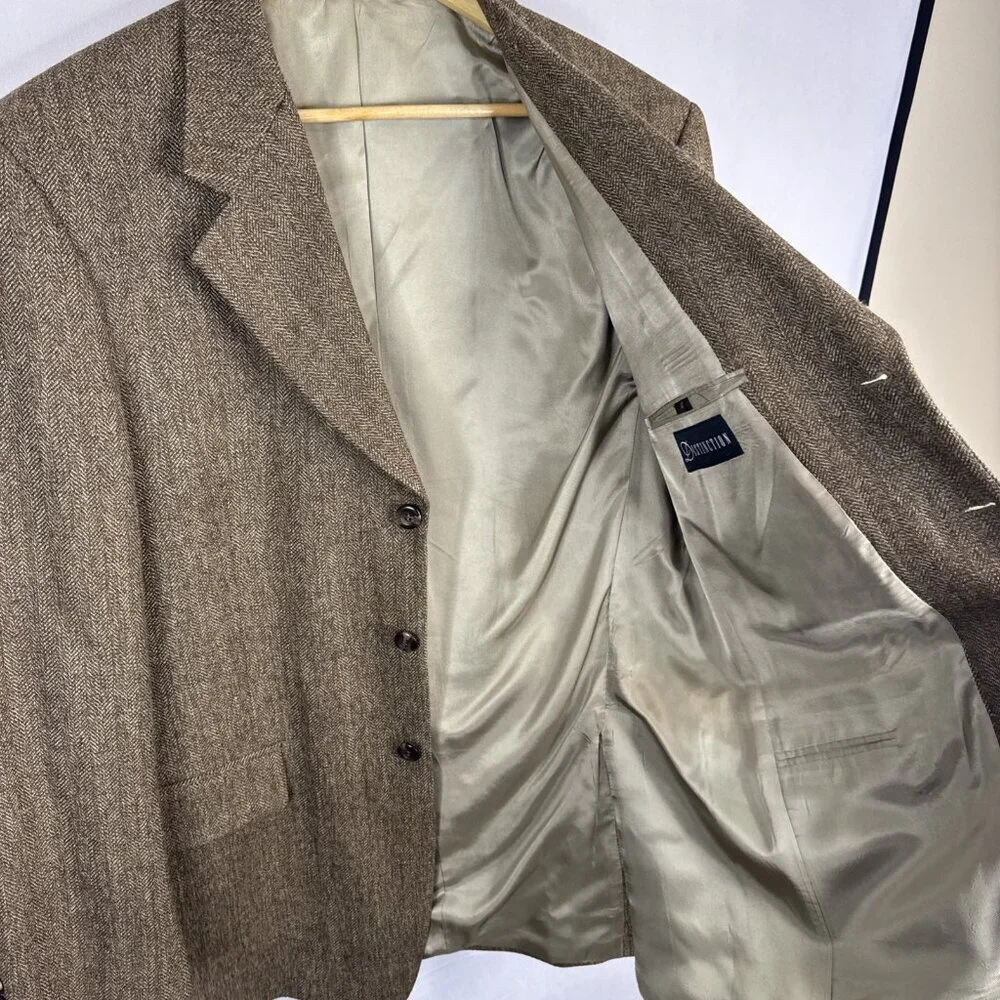 Distinction Sport‎ Coat Men’s 42 Tall Brown Herringbone Lambswool Alpaca